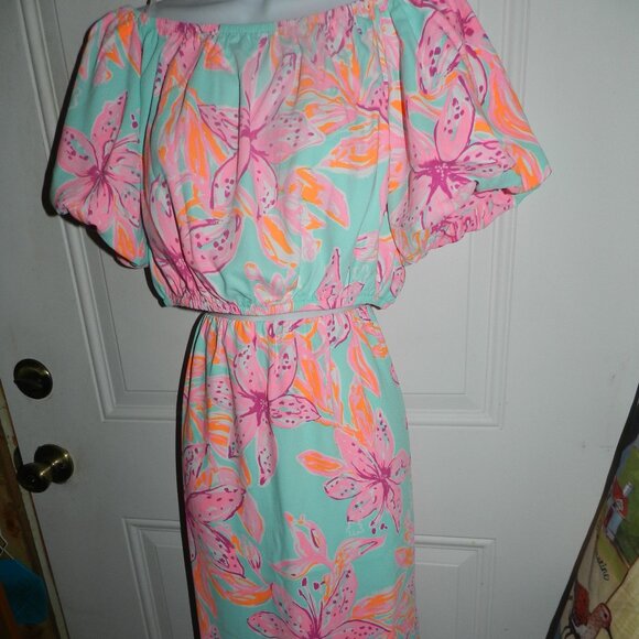 LILLY PULITZER Esmeray Set Surf Blue Bonita Blooms Skirt Puff Crop Top⌚🏃⚡💨🚚 - Picture 3 of 13